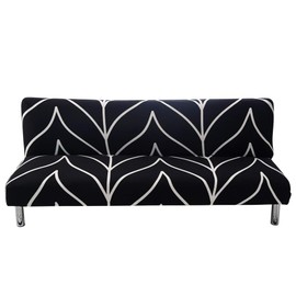 MIFXIN Armless Sofa Cover Futon Slipcover Stretch Spandex Printed Folding Sofa Bed Non-Armrest Couch Furniture Protector Washable Sofa Cover Without Armrests (Black+White)