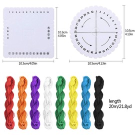 Kumihimo Disks Set,2 Pieces Round Square Kumihimo Beading Cord Disc with 8 Colors Knotting Cord Nylon Macrame Thread Cord Beading String for Bracelet Jewelry Making