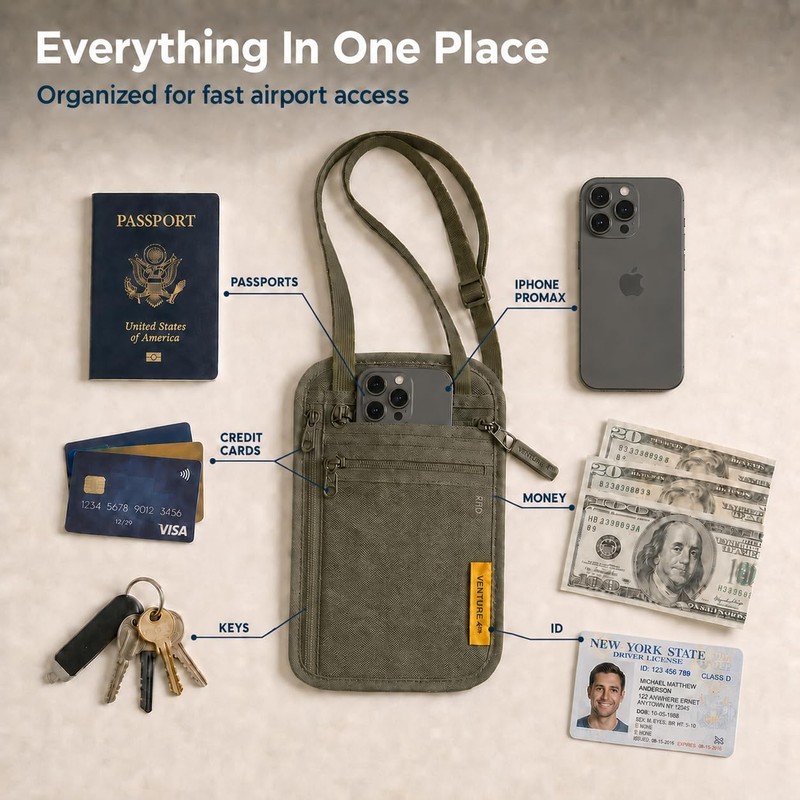 VENTURE 4TH Portadocumentos de Cuello Cartera de Viaje con Tecnología