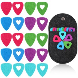 20 Pieces Felt Ukulele Picks Felt Heart Shape Pick with Pick Holder Case Multicolored Felt Thumb Picks Easy Grip Cute Ukulele Picks for Bass, Ukulele, Guitar, Hollow