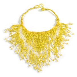 Avalaya Statement Glass Bead Bib Style/Fringe Necklace In Yellow/Transparent Colours - 38cm Long/ 15cm Front Drop