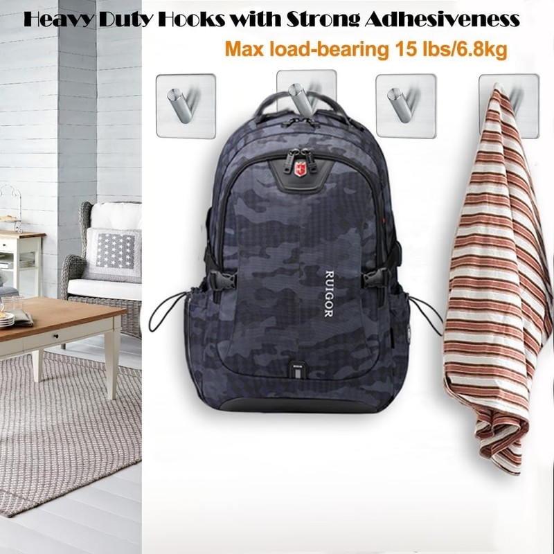 Adhesive Towel Hooks for Bathroom & Kitchen – Heavy-Duty Stainless