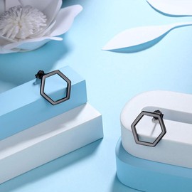 Mens Stud Earrings Hexagon Earrings Stud Women Men Unisex Earrings 925 Sterling Silver Geometric Earrings Boys Hip Hop Earrings Modern Minimalist Jewellery Gift FE0100K