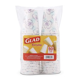 Glad Vasos de papel desechables de mesa con diseño de flores moradas, vasos de papel de 12 onzas | Vasos desechables multiusos para uso diario de Glad | 50 tazas de 12 onzas, 50 unidades