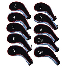 Iron Cover Set of 10 Cushion Material Zipper Type Embroidered Golf Club Iron Head Cover , blue