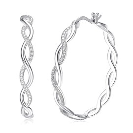 Sllaiss 925 Sterling Silver Hoop Earrings for Women Dainty 12MM 16MM 20MM Twisted Hoop Earrings White Gold Plated Small Huggie Hinged Hoop Earrings Minimalist Jewellery(silver 20mm)