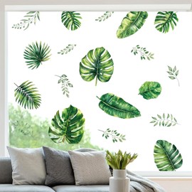 ANHUIB Tropical Window Sticker Palm Leaves Window Decals for Glass Tropical Plants Wall Stickers Green Plants Botanical Leaf Wall Decal for Summer Home Bedroom Bathroom Kitchen Office Living Room Deco