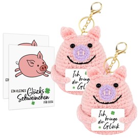 Pack of 2 Funny Positive Pig, Positive Gifts Lucky Pig with Key Ring, Pocket Hug Positive Potato, Positive Lucky Pig, Knitted Pig Doll with Energy Card