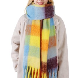 Women Tartan Scarf - Winter Long Scarves Colorful Plaid Blanket Warm Wool Tassel Wraps Shawl Stole for Ladies UK