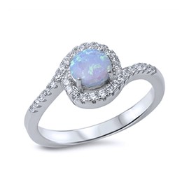 DoubleAccent Sterling Silver Round Light Blue Simulated Opal Engagement Ring 7MM (Size 4 to 10), 10