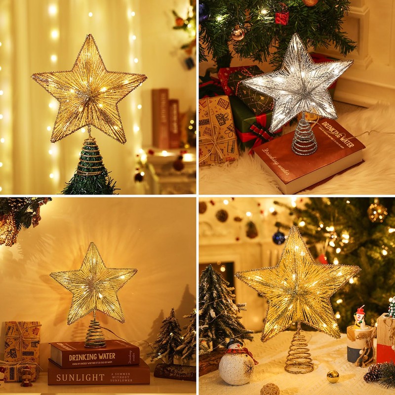 Lewondr Christmas Star Tree Topper, USB Powered Remote Controlled 6H