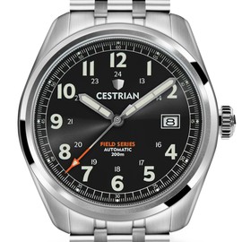 Cestrian Field Series Automatic Mens Grey Sunburst Dial Steel Bracelet Military Style Watch 200m CF921B0660