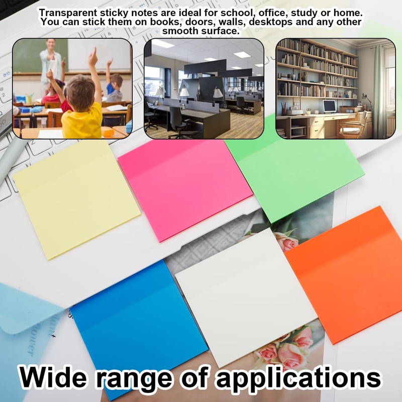 300 Sheets Clear Transparent Sticky Notes, Colorful Waterproof Notepad, Translucent