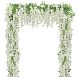 U'Artlines 10Pcs 7.2 Ft/Piece Artificial Wisteria Garland Silk Fake White Wisteria Flowers Hanging Greenery Vines Garlands Rattan for Home Garden Wedding Arch Party Indoor Outdoor Décor