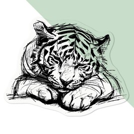 Medium 100mm 'Cute Sleepy Tiger Cub Sketch' Transparent/Clear Sticker Decal for Windows/Cars/Walls (DC00134457)