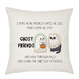Weosan Funny Ghost Friends 45x45cm Linen Cushion Cover Home Decor Pillow Cover, Long Distance Friendship Gifts for Friend Bestie BFF, We-003