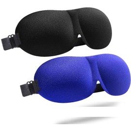 Máscara para Domir | 100% Blackout, 3D Mejorados Para Mujeres y Hombres | Máscara para Ojos | 100% Blackout, Cómodas y Suaves | Correa Ajustable | Paquete de 2 (Negro/Azul)