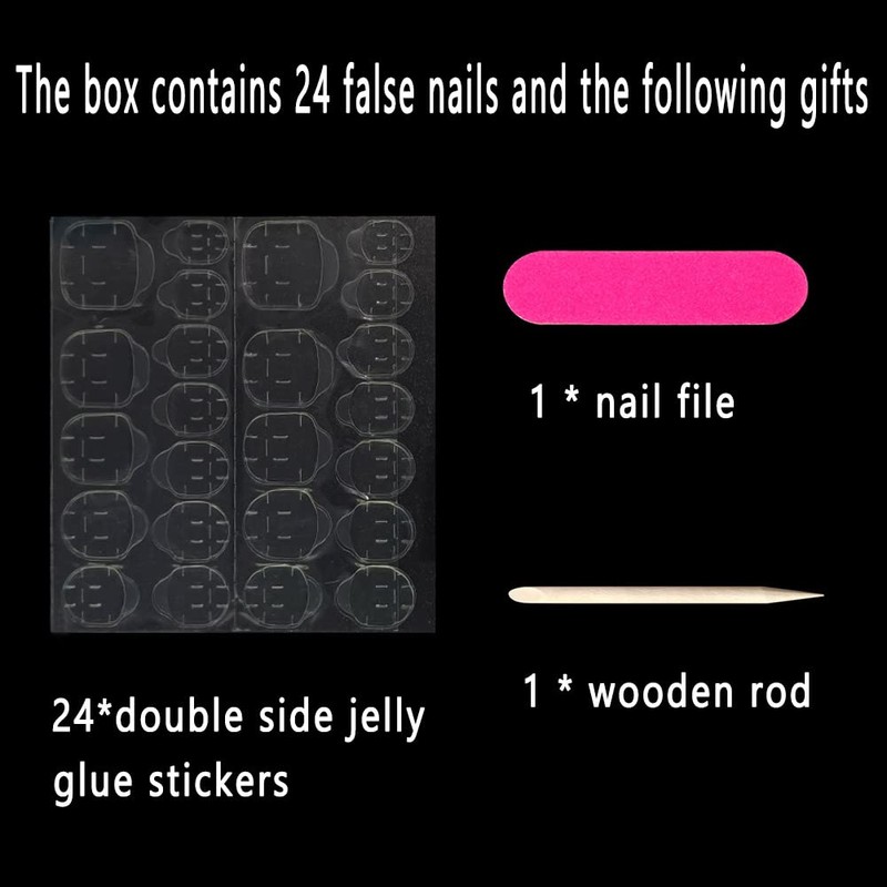 Clataly 24pcs Square Flowers Fake Nails Glossy Glitter Toe Print