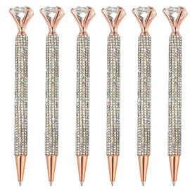 PATIKIL Rhinestone Ballpoint Pen, 6Pcs Crystal Diamond Twist Metal Pen Bling 1.0mm Medium Point Black Ink Glitter for Note Taking Journaling, Silver/Rose Gold