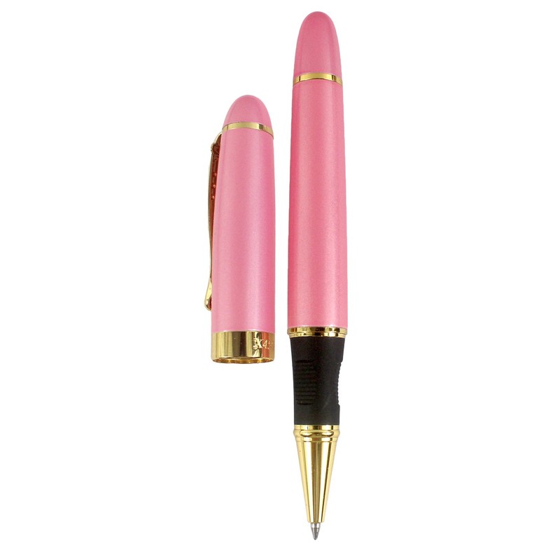 Gullor Jinhao X450 Rollerball pen, Gold Trim, Black Ink, Pink