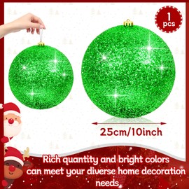 10" Large Christmas Balls Christmas Tree Decoration Ornaments Shatterproof Glitter Christmas Hanging Balls for Christmas Tree Party Wedding Indoor Outdoor Holiday Decoration(Green, 10inch-1pcs)