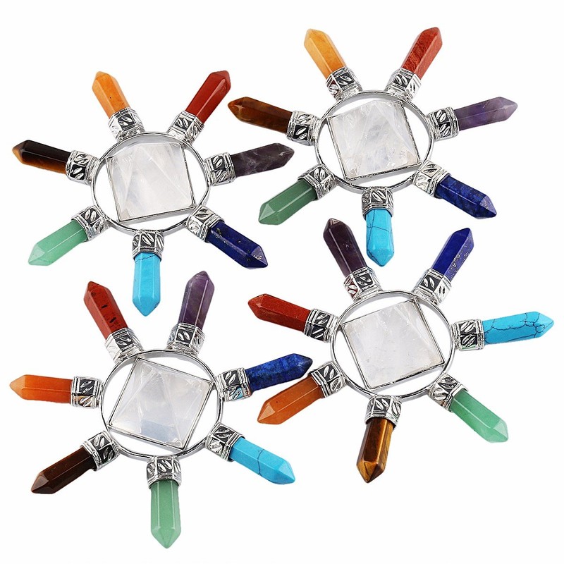 SUNYIK 7 Chakra Crystal Energy Generator,Healing Reiki Point Pyramid,Rock Quartz,Seven