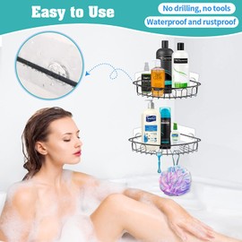 Shower Caddy Corner-Shower Organizer,Shower Shelf Shower Storage Bathroom Accessories Fixed by Adhesive Wall Mounted, No Drilling, Storage Organizer for Toilet, Dorm and Kitchen SUS304 Stainless Steel