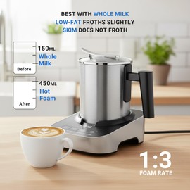 FUNLAVIE 4-in-1 Electric Milk Frother and Steamer, 400ml(13.5oz) Stainless Steel Pitcher with Auto Shut-Off, Hot & Cold Foam Maker and Milk Warmer for Lattes, Cappuccinos, Macchiato, Dishwasher Safe