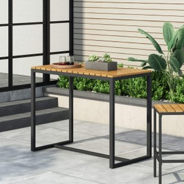 Christopher Knight Home 313200 Frieda Outdoor Modern Industrial Acacia Wood Bar Table, Teak Finish + Black