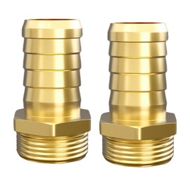 Atisite Brass Hose Nozzle 19 mm Barb x 3/4 Inch Male Thread, Brass Hose Connection Plug with Hexagon, Hose Nipple Connector for Pipe Connections (Pack of 2)