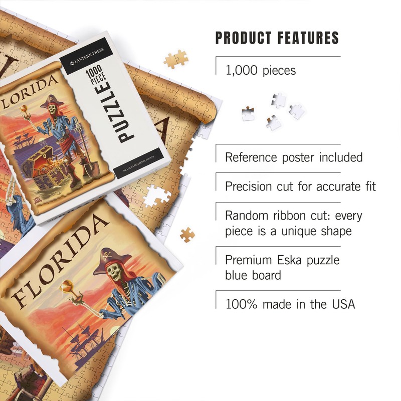 Lantern Press 1000 Piece Jigsaw Puzzle, Florida, Pirate Plunder