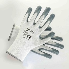 SupremeTTF 24 Pair Work Gloves Nitrile coated Gloves Builder's gloves Gardening Gloves Construction Warehouse use gloves White Grey (SMALL-7)