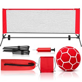 Halloscume Soccer Tennis Game Set with 6.4 x 2 ft Portable Easy Set-Up Net, a Soccer with Ball Pump, Drawstring Backpack for Men Women Athletic Gym Outdoors Indoors Backyard Beach, Red