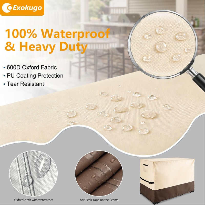 Outdoor Bar Table Set Cover, 84"L x 48"W x 48"H,Beige&Brown