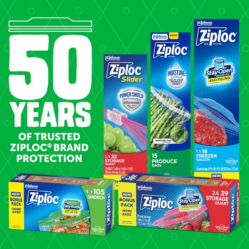 Ziploc Food Storage Produce Bags, Seal Top to Keep and