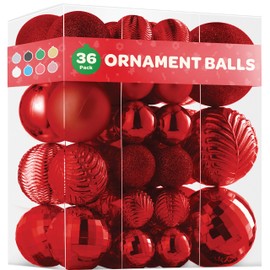 Christmas Ornaments Set of 36 - Beautiful [Wine-Red] Christmas Tree Decorations Ornaments Set - 6 Style Christmas Ball Ornaments - Shatterproof/Pre-Strung - for Holiday/Party/Decorations/DIY