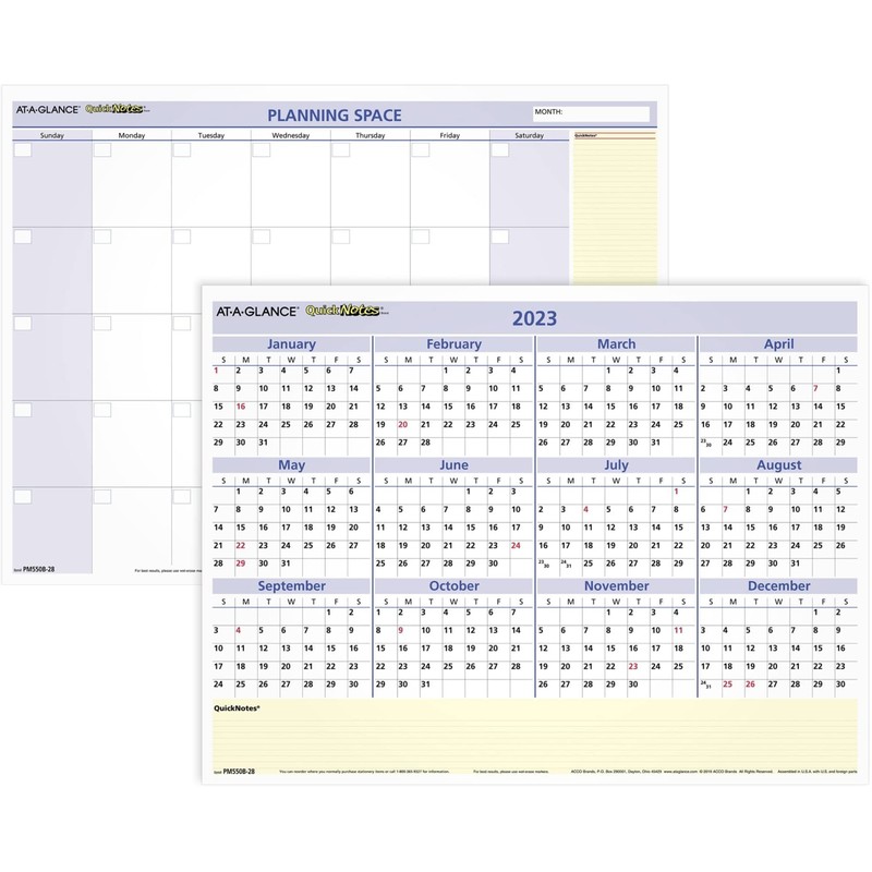 AT-A-GLANCE Calendario borrable 2023, planificador de pared de borrado en