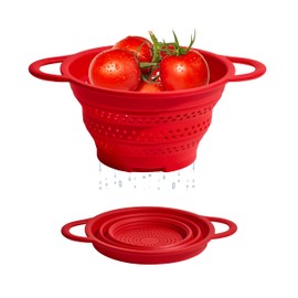 GIR Collapsible Colander for Kitchen – Space-Saving Strainer & Steamer – BPA-Free, Heat-Resistant, Dishwasher Safe Kitchen Strainer with Stainless Steel Rim – Durable Collapsible Colander - Red