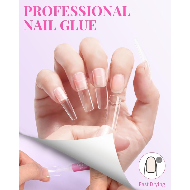 MORGLES 500 Pcs Clear Acrylic Nail Tips Square Full Cover