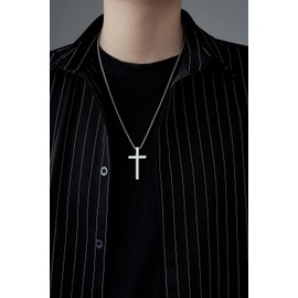 VQYSKO Cross Necklace for Men Women, CZ 14k Gold Plated Stainless Steel Plain Simple Cross Pendant Necklace for Men (22, 2Pcs Silver+Black), Stainless Steel, stainless steel