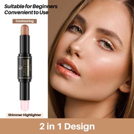 FV Contour Stick, Dual-Ended Cream Bronzer Contour Highlighter Stick Professional Makeup Waterproof Contour Wand for Perfect Look, Face Brighten Facial Shade Contouring Pen 0.26oz/7.5g (Medium/Tan)