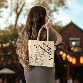 Domelo Funny Gifts for Women. Jute Bottle Basket 2 in 1: Bottle Carrier & Shopping Bag. Ladies Handbag Storage Bag for 6 Bottles/Cans. Small Sparkling Jute Bag. Prosecco to go bag