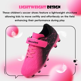 Kids Soccer Cleats Boys Girls Football Cleats Athletic Outdoor Soccer Shoes Tacos De Futbol para Niños Youth Baseball Cleats Professional Training Firm Ground Football Shoes Black- Fuchsia