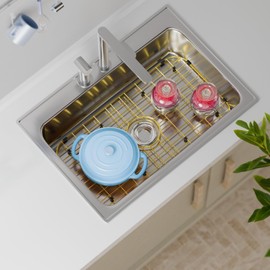 Sink Protector Sink Rack,Large Gold Kitchen Sink Grate,26" X 14" Centered Drain with Corner Radius,Sink Bottom Grid for Kitchen, 304 Stainless Steel Rust Resistant