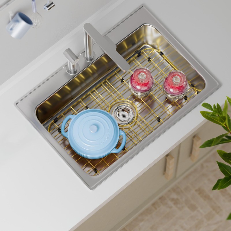 Sink Protector Sink Rack,Large Gold Kitchen Sink Grate,26" X 14"
