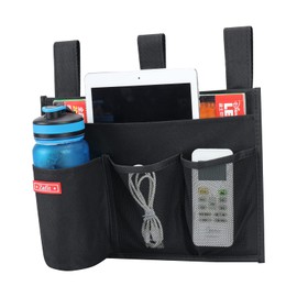 Zafit Hanging Bedside Caddy, Bedside Storage Organizer for Magazine, Phone, Remote control (4 Pockets-Black)