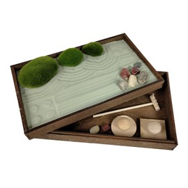 Wooden Stackable Zen Garden | Palo Verde Sand with Rake & Accessories | Minimalist Decor Gift for Relaxation