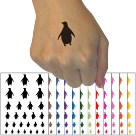 Chill Penguin Silhouette Temporary Tattoo Water Resistant Fake Body Art Set Collection - Black (One Sheet)