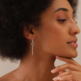 LeCalla 925 Sterling Silver Leverback Earrings for Women | Long Circular Vertical Bar Dangle Drop Earrings Gifts | Minimalist Vertical Bar Hanging Earring 50MM