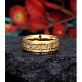 IRROYA Tungsten Carbide Men‘s Wedding Band Ring Luxurious Gold Plated 8mm Band with Natural Ruby Koa Wood Multi Faceted Band Men's Daily Fashion Jewelry Engagement Promise Band Polished Shiny